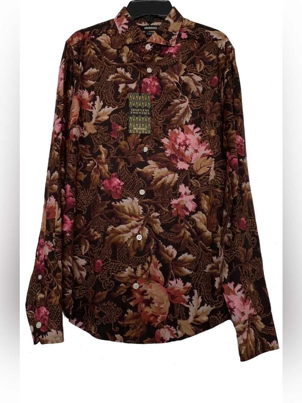 NEW Size S Mens Murano Long Sleeve Black Floral Slim Fit Button-Down Shirt $89